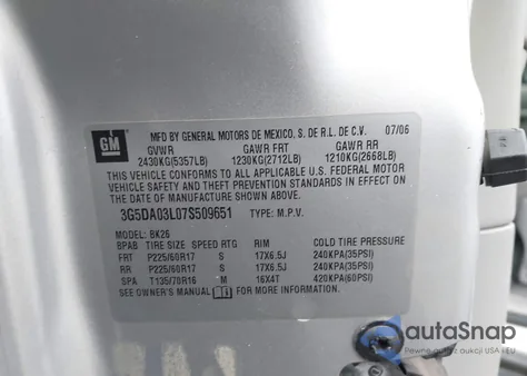2007 Buick Rendezvous Cx from USA, damaged, VIN 3G5DA03L07S509651